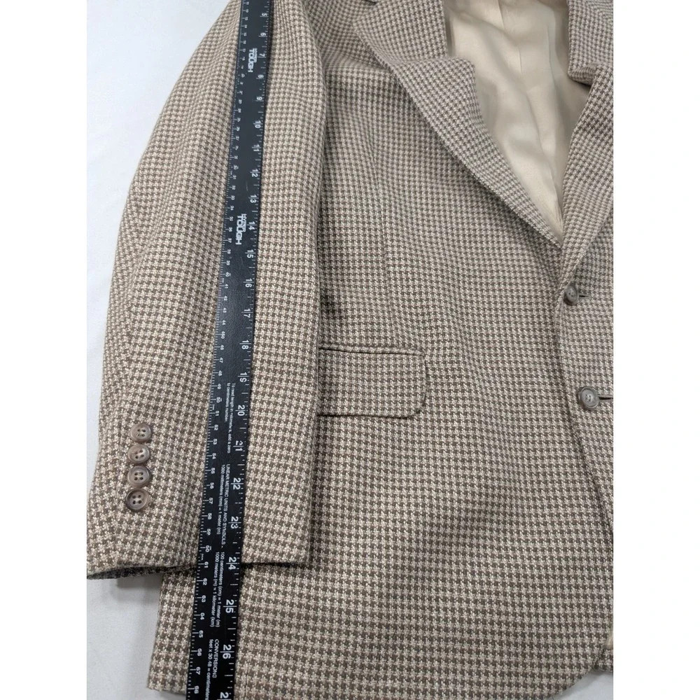 VTG Stafford Blazer Mens 44S Brown Houndstooth 2 Button Wool Blend Jacket